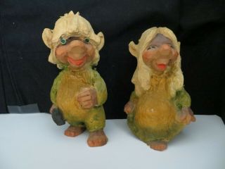 Vintage Norwegian Hand Carved Wooden Troll Couple 5 " Tall
