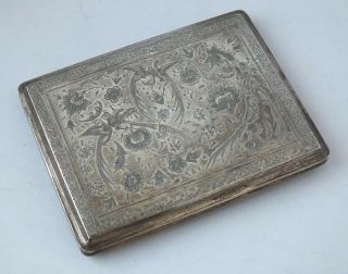 Decorative Persian Solid Silver Cigarette Case C.  1930s/ L 8.  2 Cm/ 89 G