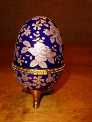 Hand Painted Porcelain Egg Shaped Trinket Box Flowers