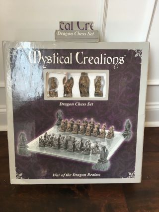 Mystical Creations War Of The Dragon Realms Chess Set Glass Board