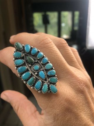 Stamped Larry Moses Begay (lmb) Vintage Sterling Silver Turquoise Ring - Size 8