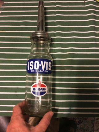 Vintage Standard Oil Iso - Vis Glass Oil Bottle