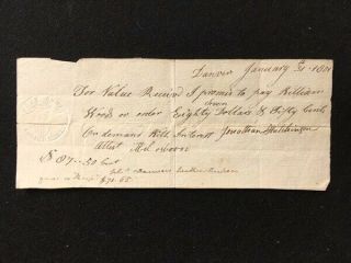 1801 Massachusetts Handwritten Promissory Note With 4¢ Embossed Revenue