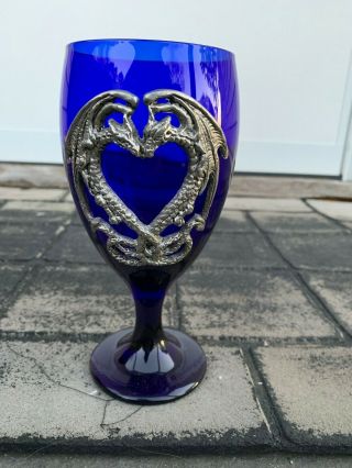 Fellowship Foundry Pewter Blue Dragon Heart Iced Tea Glass Discontinued