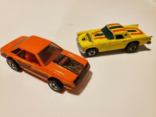 Vintage Hot Wheels 1979 Ford Mustang Cobra Orange / 1957 T - Bird Yellow Hongkong