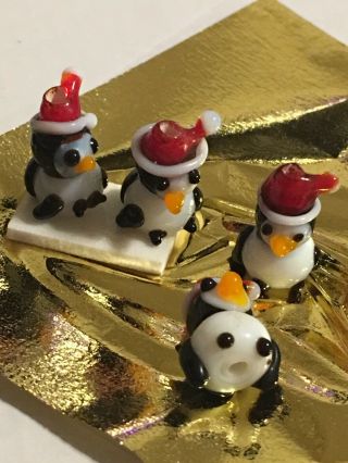 Murano Glass Lamp Work Beads Christmas Penguins 12 Total