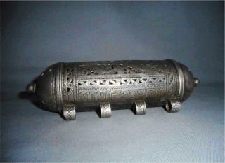 Antique Middle East Top High Aged Large Silver Islamic Amulet Scroll Case