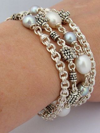 2009 Qvc Michael Dawkins Solid 925 Sterling Silver And Freshwater Pearl Bracelet