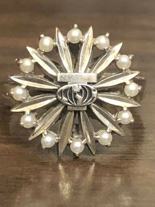 10k Gold And Pearl Starburst Ring Size 7 Signed Lgb Lloyd Garfield Balfour 5.  7g