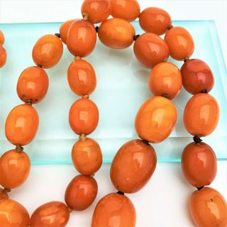 Hand Knotted,  Graduated,  Marbled Butterscotch/Egg Yolk Bakelite Bead Necklace 2