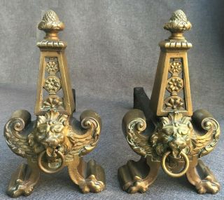 Antique Andirons Made Of Bronze France Early 1900 