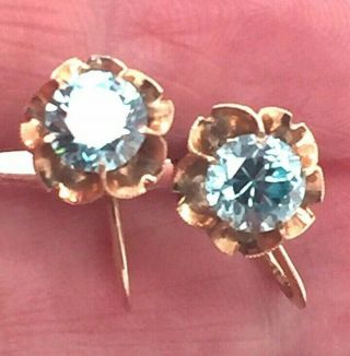 10k Yellow Gold 5mm Ocean Blue Gemstone Buttercup Screw Back Earrings 2.  42g 417