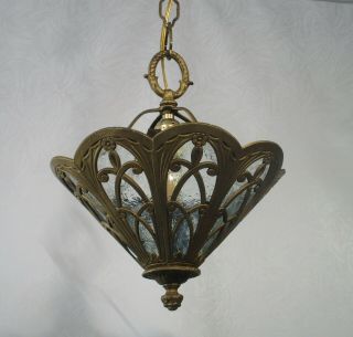 Antique Vintage Chandelier Art Deco Nouveau Pendant Petite Metal Glass Flowers