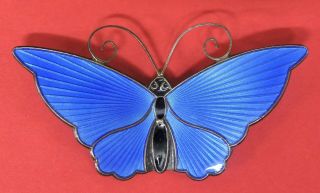 Vtg David Andersen Norway Sterling Guilloche Cobalt Enamel Butterfly Pin/brooch