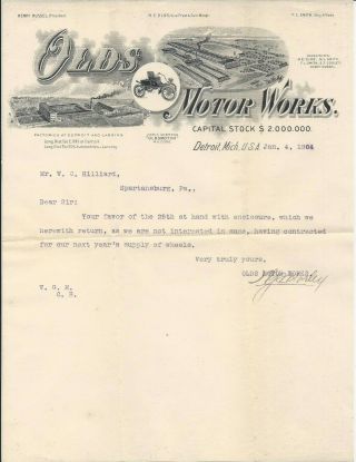 1904 Detroit Mi Olds Motor Letterhead/env Car/factories Graphics/officers