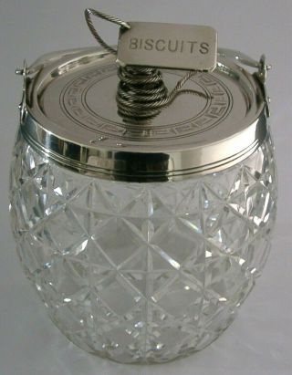 Edwardian Silver Plated Cut Glass Biscuit Jar Or Barrel C1910 Antique