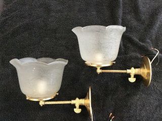 Antique Pair Gas Wall Sconces With Signed Vianne Shades