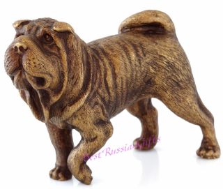 Shar Pei Dog Bronze Statue Animal Figurine Russian Art Sculpture 4.  7 "