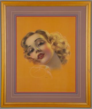 Vintage Framed Art Deco Billy Devorss 1940s Lrg Pin - Up Print Dreaming Flapper