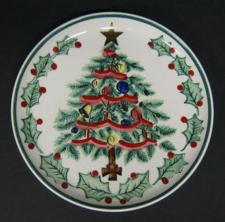 Vintage Geo.  Z.  Lefton Christmas Tree Plate 1956 Hand Painted 1096 8 1/2 "