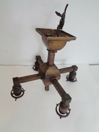 Antique Arts & Crafts 4 Arm Brass Chandelier Ceiling Light Mission