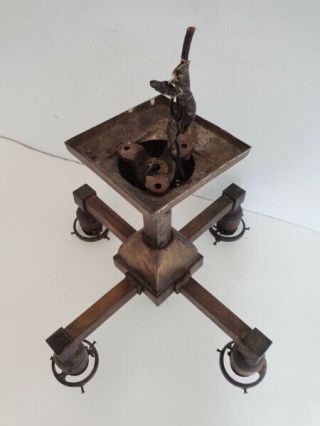 Antique Arts & Crafts 4 Arm Brass Chandelier Ceiling Light Mission 3