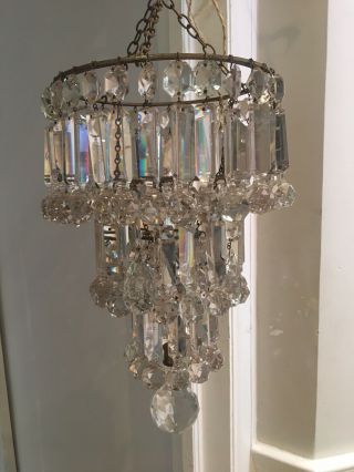 A Antique Large Crystal Waterfall Chandelier Rare