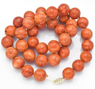 Vintage 14K Yellow Gold Red Coral Beaded Strand Necklace 103.  6G 23.  5 Inches 3