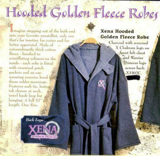 Xena Warrior Princess - Hooded Golden Gray Fleece Logo Robe - & Rare