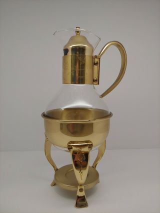 Vintage Gold/brass Plated & Glass Coffee/tea Pot Warmer Server Carafe Vgc