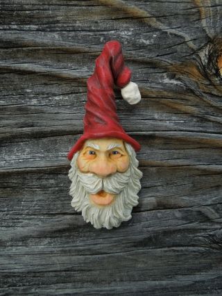 Wood Carving St.  Nick Santa Claus Long Red Hat Ooak Wizard 2 Scott Longpre