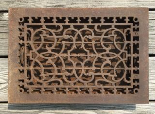 Old Vtg Antique Cast Iron Metal Floor Grate Heat Vent Register 14” X 9” Louver