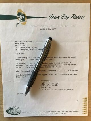 Vintage 1966 Green Bay Packers Letter Signed Tom Miller Lombardi Reference Loa