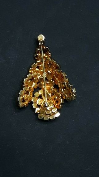 Vintage EISENBERG Green Rhinestone Christmas Tree Pin Brooch Holiday Gold Tone 2
