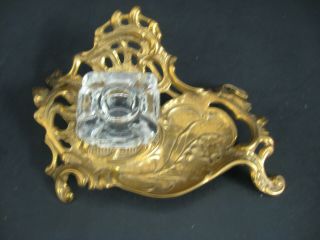 Vintage Art Nouveau Style Solid Brass Inkwell Gold Footed Inkwell Nouveau Style