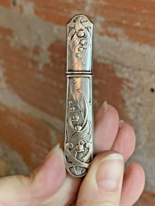 Lily Of The Valley Victorian Silver Plate Needle Toothpick Case Box Art Nouveau