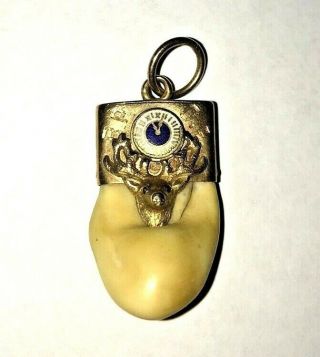 Vintage Gold Masonic Elks Loyal Order Of Moose Large Tooth Pendant Loom Charm