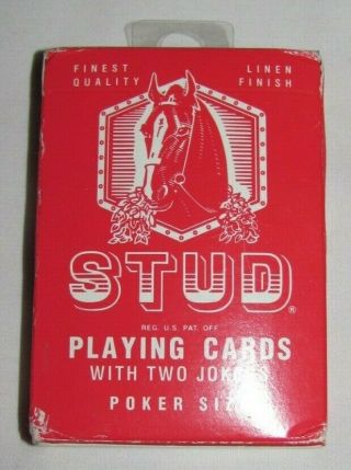 Vintage Stud Playing Cards Walgreens Bright Red Poker Size Linen Finish