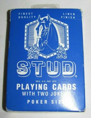 Vintage Stud Playing Cards Walgreens Bright Blue Poker Size Linen Finish