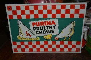 Vintage Purina Poultry Chows Metal Sign 14x10 1960’s