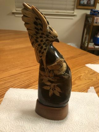 Barry Stein Horn Carving 1997 Hawk With Babies Sign By Artist