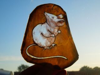Victorian Stained Glass Fragment Of A Mouse.