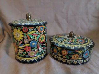Vintage Tins Containers Black Floral Made In England