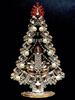 Rhinestone Christmas Tree Stand Czech Vintage Estate Jewellery Handmade Bohemian