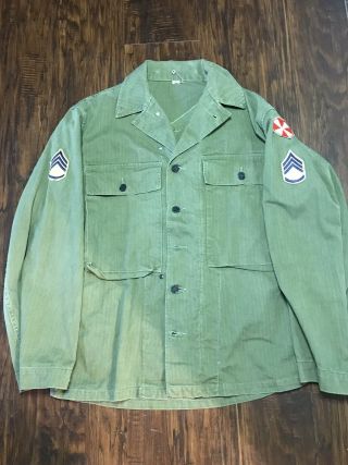 Ww2 Us Army Hbt Shirt /jacket,  36 R,  Patches.