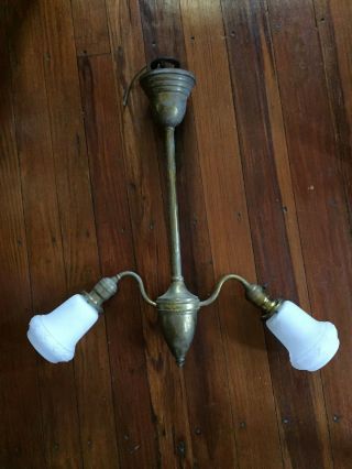 Antique Brass 1904 Victorian Chandelier With Dual Lights Ceiling Matching Shades