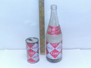 Coca - Cola Diamond Design Paper Label 32 Oz.  Bottle And A Can Diamond Logo