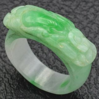 Vintage Green Jade Carved Flower Band Ring 4.  6 Grams 8.  5 X 4.  5 Mm Size 7.  25