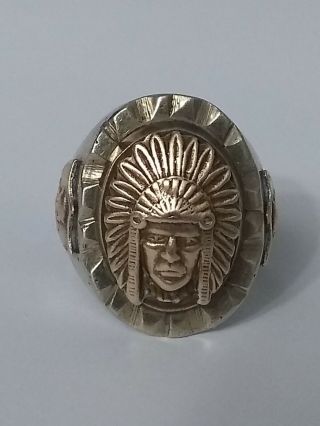 Vintage Mexican Biker Ring Indian Chief Size 11 1/2