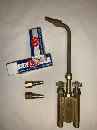 Vintage Meco Midget Cutting Torch With 3 Meco Tips - N - 0,  N - 1,  N - 2